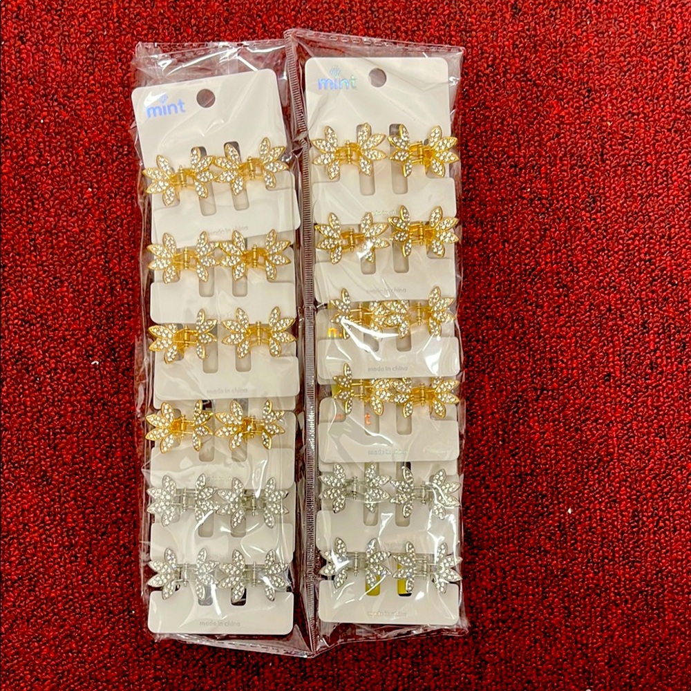 Mint Gold and Silver Floral Hair Clips